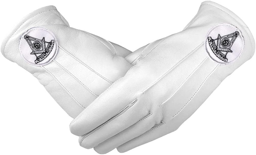 BRICKS MASONS Masonic Regalia White Soft Leather Gloves Past Master Black