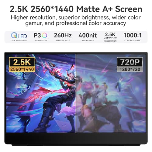 Image of EHOMEWEI Q1g Pro 260Hz QLED 2.5K Portable Gaming Monitor, 15.6 inch 400Nit Brightness 16:9 Display 2560 * 1440 100% DCI-P3 for Working /Gaming /Travel Phone /Switch /Windows MacOS