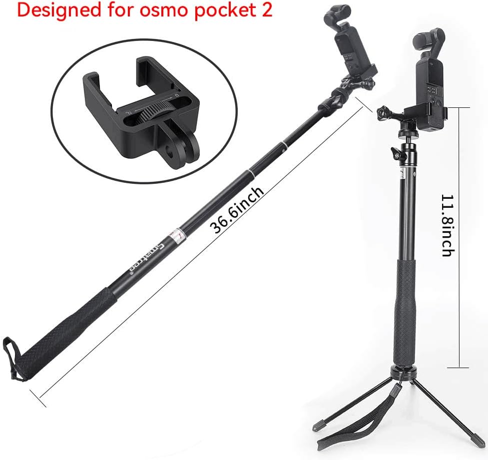 Smatree 36.6” Telescoping Selfie Stick with Tripod Compatible for DJI OSMO Action 6/Osmo 360/Pocket 2, for GoPro Max 2/Lit Hero/Hero 13/12/11/10/SJCAM/AKASO and Cell Phone(Not Fit with DJI Pocket 3) - Image 2