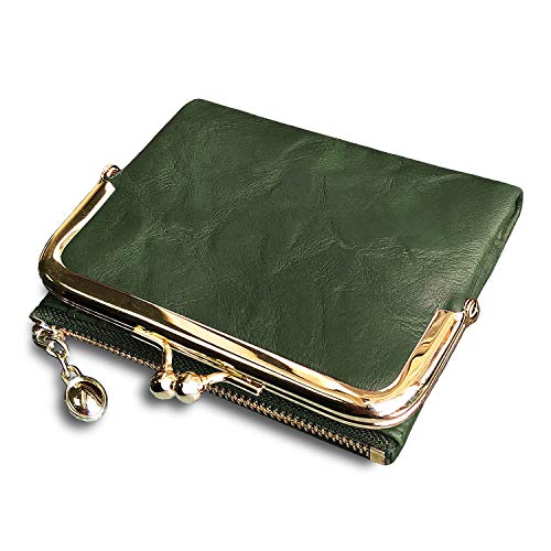 PofeeXIO Womens Wallet RFID Small Compact Bifold Leather Vintage Wallet,Ladies Coin Purse with Zipper and Kiss Lock