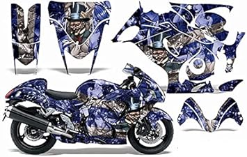 AMR Racing Motorcycle Graphics kit Sticker Decal Compatible with Suzuki GSX1300R Hayabusa 2008-2013 - Mad Hatter Blue Silver