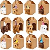 Haconba 12 Set Adopt A Teddy Puppy Party Favors with 12 Mini Plush Teddy Dog Stuffed Animals 12 Pcs Birthday Hats and 12 Pcs Kraft Paper Boxes for Adopt Pet Theme Birthday Party Supplies