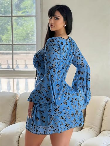 Image of Floerns Women's Plus Size Floral Gothic Dress Flare Long Sleeve Mesh Grunge A Line Dress