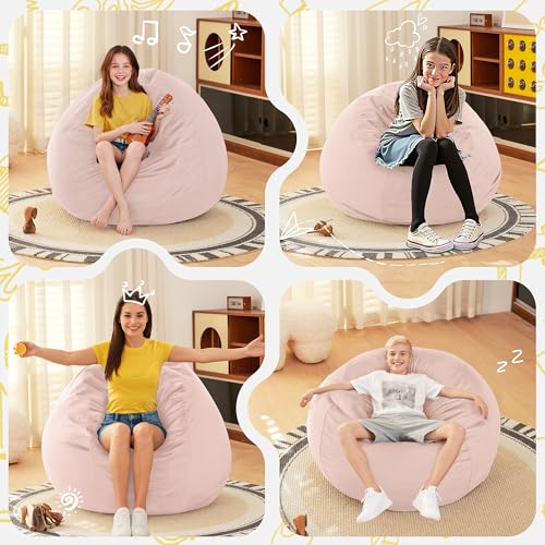 HABUTWAY 2FT Bean Bag Chair, 2' Beanbags Small Bean Bag Chairs with Filling, Teardrop Bean Bag Chair Luxurious Velvet Ultra Soft Fur with Removable Cover (Pink)