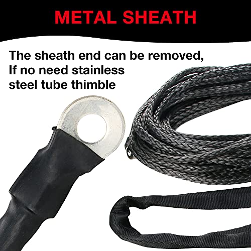3/16" X 50Ft Synthetic Winch Rope,Heavy Duty 8350Lbs Winch Cable Rope Line,12Strands Braided Ultra Tough Dyneema Rope With Metal Eye Guard,Sheath,Protective Sleeve,Fits For Atv Utv Suv Vehicle Truck #TOP3