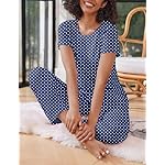 Ekouaer 2 Pack Pajamas for Women Set Short Sleeve Sleepwear Top and Pants Pjs Soft Printed Lounge Sets with Pockets - Image 5