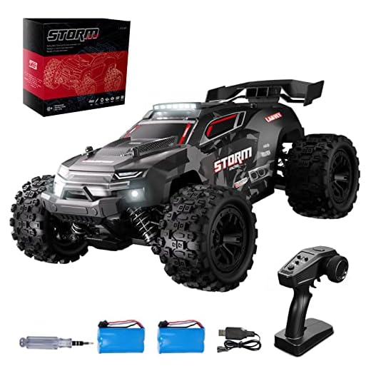 LARVEY 1:18 Scale 4WD Off-Road 40KM/H High Speed Remote Control Car, All Terrains Remote Control Truck with LED Lights, 2.4GHz Remote Control, 2 Rechargeable Batteries, Great Gifts for Kids