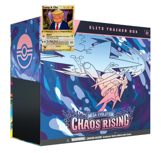 TCG: Mega EvolutionChaos Rising Factory Sealed Elite Trainer Box ETB plus Hobby Rewards BONUS PROMO - PARODY Card