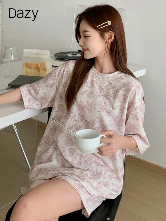 Image of Lunza Women's Cotton Blend Pajama Set, Short Sleeve T-Shirt and Shorts, Cute Bear Print Nightwear