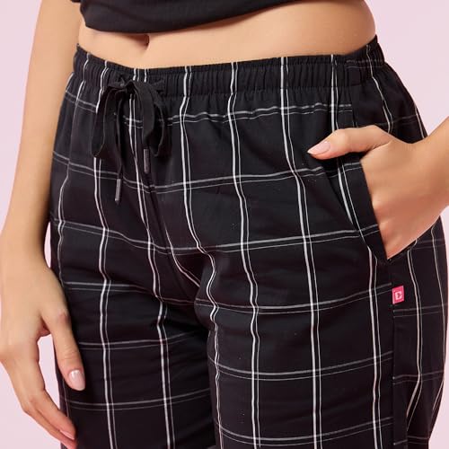 Image of Enamor Mid Rise Full Length Adjustable Drawstring Hangout Pant for Women - Relaxed Fit, Combed Cotton - E4A5