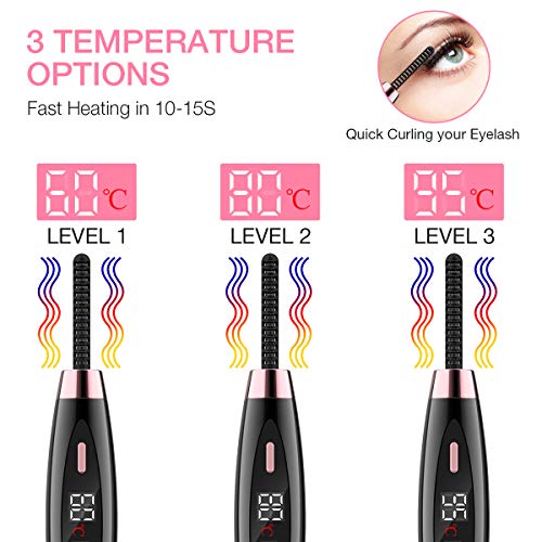 Heated Eyelash Curler, EIVOTOR 【2020 NEWEST】 Electric Eyelash Curler USB Rechargeable Eyelash Brush with LED Display 3 Temperature Gears Quick Heating, Natural and Lasting