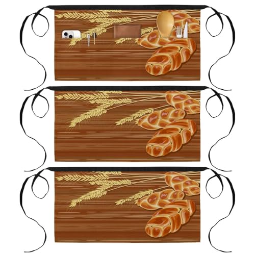 Tablier court de chef de cuisine anti-tache lot de 3 demi-tabliers pratiques à poches