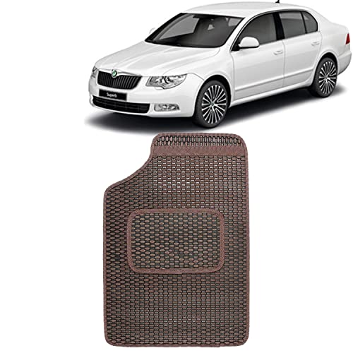 Image of Kingsway Dotted Design Car Floor Foot Mats Universal Fit for Skoda Superb, Model Year : 2008-2015, Water and Dustproof, Color Brown, Set of 5 Pieces