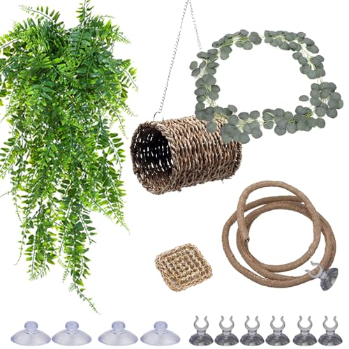 5PCS Bearded Dragon Building Blocks, Bearded Dragon Tank Accessories, Ladder and Hammock, Flexible Jungle Vine Decor and Climbing Plants for Reptiles