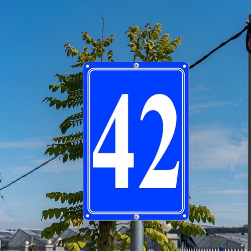 Image of Premium Aluminum Number Signs 42, Metal 12 inch X 8 inch Blue Numbered Signs Outdoor for Parking Lots, Floor, Dock, Court, Aisle, Field, High Visibility, No Fade, Weather-resistant