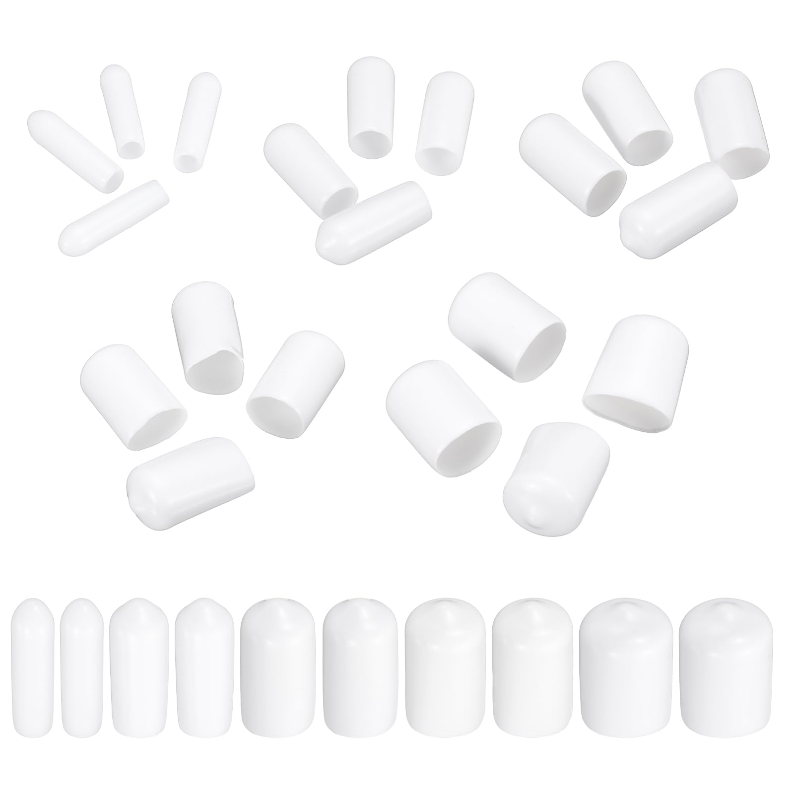 Pack of 50 Rubber Caps Set 3 mm/6 mm/9.5 mm/12.5 mm/15.5 mm ID Rubber End Caps Round Cap Cover Protective Caps Rubber Plugs for Screws Thread Pipes Cable White