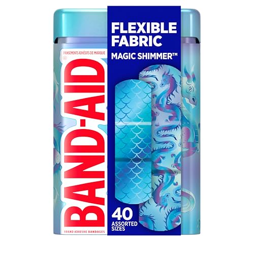 BAND-AID Brand Flexible Fabric Adhesive Bandages Comfortable Protection & Wound Care for Minor Cuts Scrapes & Burns First Aid Kit Essential Iridescent Magic Shimmer Design Assorted Sizes 40 Ct