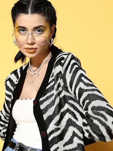 Image of Sassafras Women Animal Print Front Open Wool Cardigan