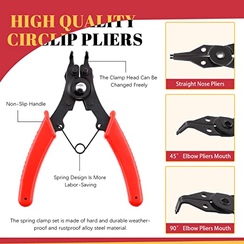 Hilitchi 261Pcs 16 Sizes 4Mm To 30Mm Alloy Steel External Retaining Rings Internal Circlip Snap Retaining Clip Ring With 4 In 1 Snap Ring Pliers, Wrist Pin Clips Internal External Repair Projects #TOP2