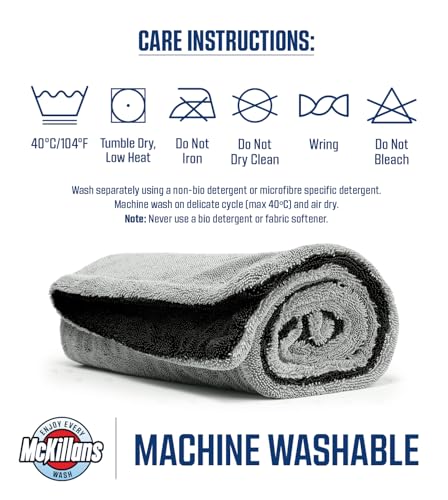 Image of McKillans Extra Large Dual-Color Car Drying Towel XL - Edgeless & Ultra Soft & Absorbent - 36 inch x 28 inch - 1200 GSM Twisted Loop Microfiber Towel for Cars - Drying Towel Car Detailing - Car Wash Towels