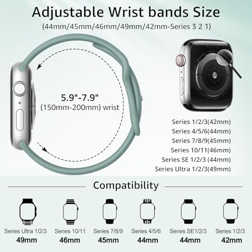 Image of 6 Pack Sport Bands Compatible with Apple Watch Band 38mm 40mm 41mm 42mm 44mm 45mm 49mm 46mm,Silicone Waterproof Strap for iWatch Apple Watch Series 11 10 9 Ultra 8 7 6 5 4 3 2 1 SE Women Men