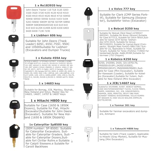 19 Stück Ersatz Zündschlüssel Baumaschinen Schlüssel Set Motorrad Zündschalter Bagger Schlüssel Zündschlüssel set Traktor Universal Baumaschinen Schlüssel Set Maschinen, Universal Motor Startschalter