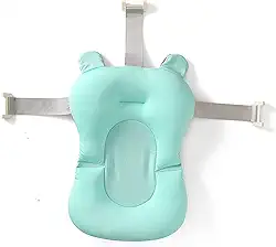 Almofada para banho de bebê, tapete de banheira recém-nascido, rede de suporte de banho para bebês, almofada de banheira flutuante antiderrapante (urso verde, 28 cm x 43 cm x 26 cm)