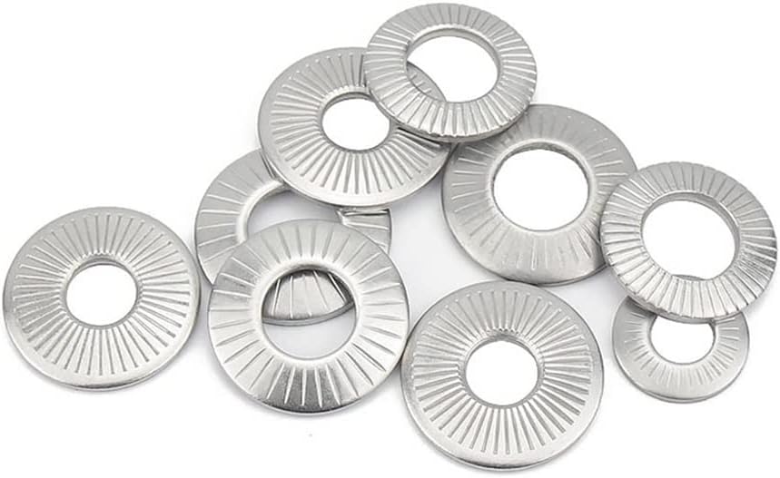 Stainless Steel Knurled Gasket， 2/50 A2 304 Stainless Steel Disc Spring Serrated Lock Washer M3 M4 M5 M6 M8 M10 M12 M16 Conical Knurled Elastic Gasket(50pcs M3)