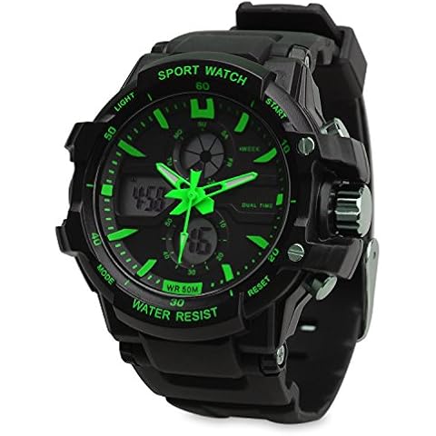 TOPCABIN 30m WaterProof Wristwatch Digital-analog Students Watch Digital Children's Sport Watch with Alarm Stopwatch Chronograph Electronic Sport Watch for Boys Teenagers Junior Kids Children(Green+Black) Cover