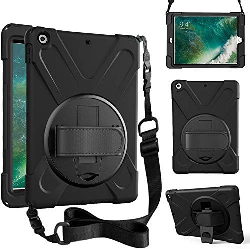 ZenRich iPad 5th/6th Generation Case, iPad 9.7 Case 2017/2018 with Rotatable Kickstand,Hand Strap and Shoulder Strap zenrich Heavy Duty Shockproof Case for A1822/A1823/A1893/A1954,Black