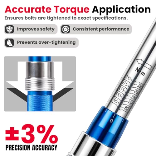 Image of JPT 1 /2 Inch Heavy Duty Drive Torque Wrench 50-350 Nm Adjustable with Reinforced Gear, Forward /Reverse Ratchet & Ball Lock Design - Automotive Torque Wrench for Car Wheels, Bike & Workshop Use