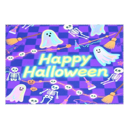 Halloween Blue and Black Pumpkin Linen placemats for Dining Table placemats Easy to Clean Waterproof underplate mat Christmas 12 x 18 1 Pack Indoor&Outdoor