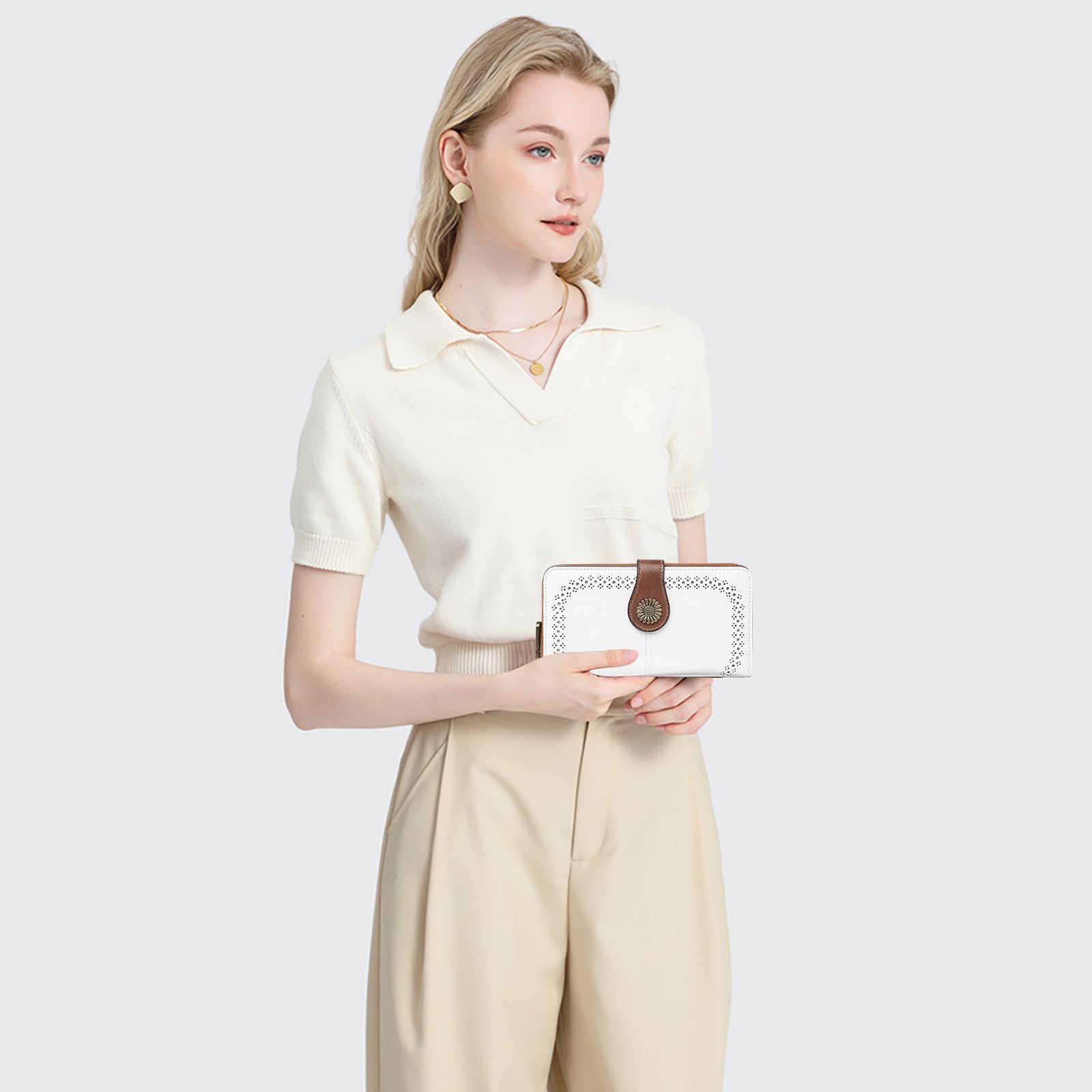 SENDEFN Portafoglio Donna Grande, Portafogli con Blocco RFID Elegante Grande Capacità Portamonete Donna in Pelle con 12 Scomparti per Carte