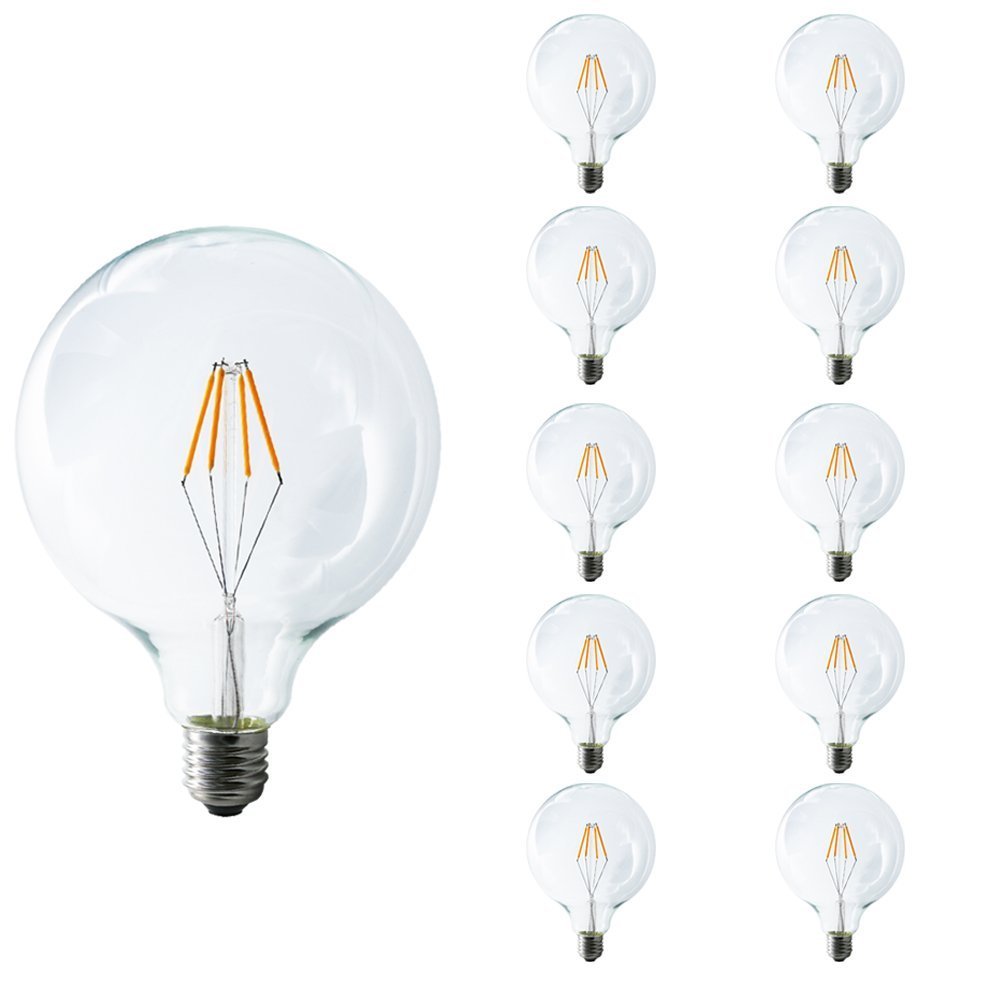 Mengjay® 10x E27 G125 4W COB LED filament 360° ciepła biel szkło 2200-2300K wiązka oszczędzania energii zastępuje 40 W, AC 220V - 240V Możliwość ściemniania