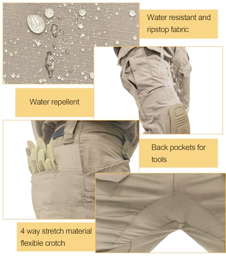 Men’s Tactical Pants with Knee Pads Camo Cargo Pants Waterproof Hiking Pants 10 Pockets No Belt - Image 6