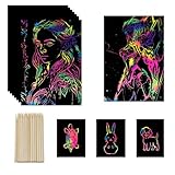 wiwbbitl Rainbow Scratch Paper Bulk - 100 Rainbow Scratch Art Sheets(5'x7.3') with 26 Bamboo Stylus Pens - Mess Free Arts for Kids and Crafts Supplies for Classroom, Party, Travel, Stress Relief