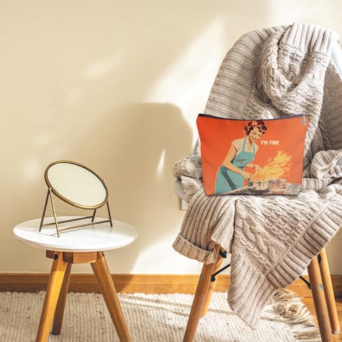 Funny Chef Canvas Makeup Bag - Cooking Lover's Gifts for Mom, Chef, Gift Ideas, Cosmetic Bag for Purse, Travel Bag, I'm Fine4