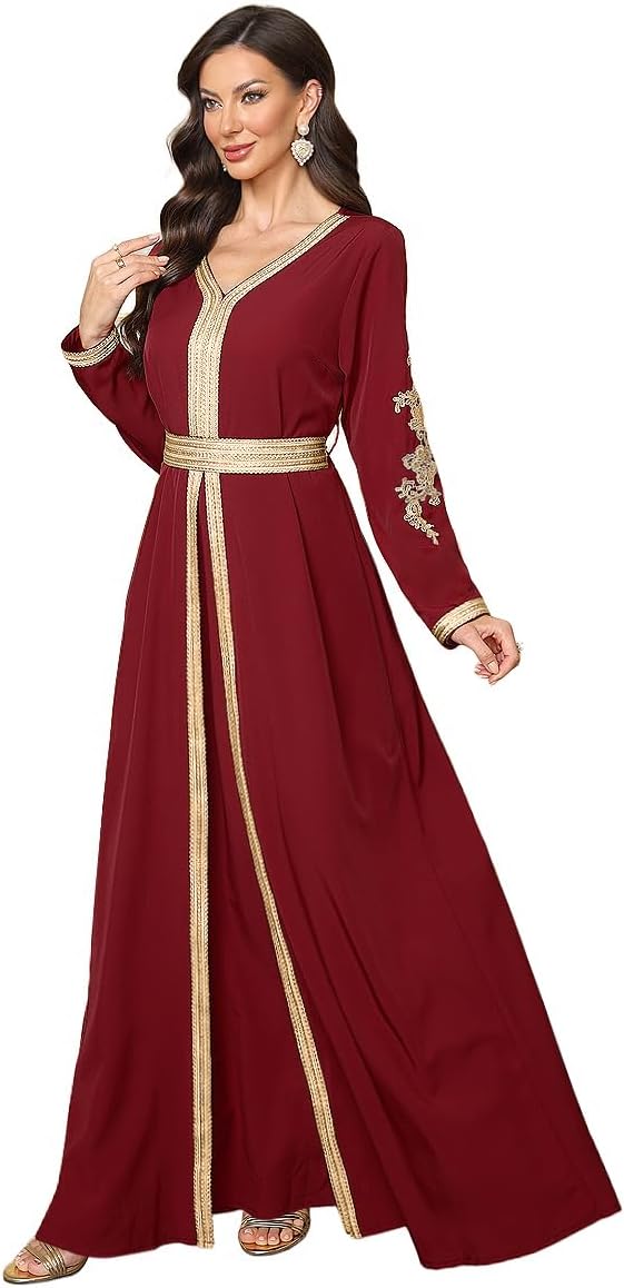 Elegant Muslim Dress with Embroidered Traditional Islamic Attire Maxi Robe Eid Prayer Gown