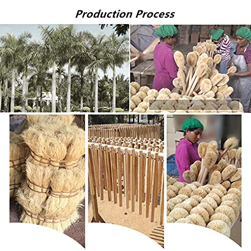 Image of 2 Pack Wooden Handle Toilet Brush, Natural Coconut Fibre Brush Head Cotton Lanyard Bathroom Cleaning Brush