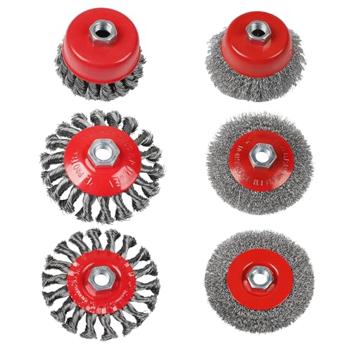 EXLECO 6er Drahtbürste Winkelschleifer 75mm 100mm Drahtbürste Flex Set Topfbürste Winkelschleifer M14 Stahlbürste Flex Bürste Twist Knot Drahtbürsten Set Kegelbürste Winkelschleifer Topfbürste Flex