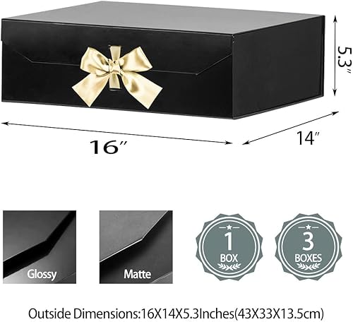 Miniatura 3 de Caja de regalo negra extragrande de 16 x 14 x 5.3 pulgadas, caja de regalo grande con cinta, caja de regalo con tapa cierre magnético, caja de