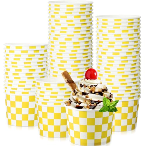 Image of Zopeal 50 Count Yellow Checkered Ice Cream Cups Disposable Race Car