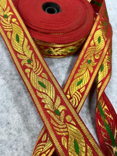 Image of Banarasi Silk Border Lace for Saree, Dupatta, Lehenga, Suit, Blouse & Home Furnishing, Crafting DIY (Royal Vine, 9 Meters x 2.25 Inch)