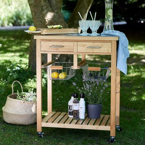 Avilia Küchenwagen, 69 x 88 x 40 cm, Bambus, Metall, Servierwagen, Elegantes Design