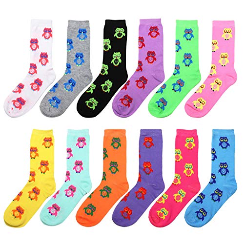 Image of Falari 12 Pairs Women's Cotton Crew Socks Assorted Colors