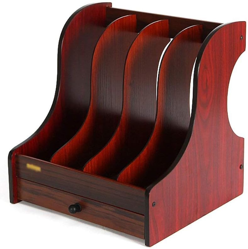 JHGJUQ Wooden Desktop Shelf 4 Sections Magazine File