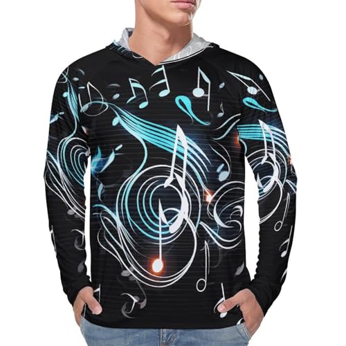 Men's Sun Shirts UPF 50+ Rash Guard Long Sleeve Sun Protection Hoodie Music Note Lightweight Shirt 3XL White4