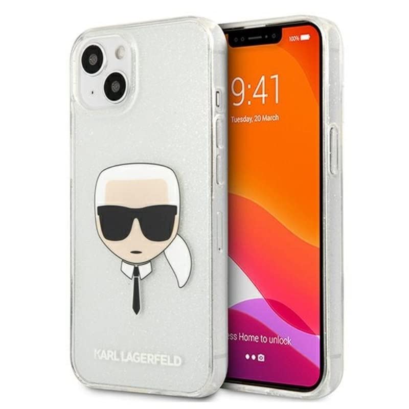 Karl Lagerfeld KLHCP13SKHTUGLS Coque de Protection pour iPhone 13 Mini 5,4" Motif tête de Karl's à Paillettes Argenté