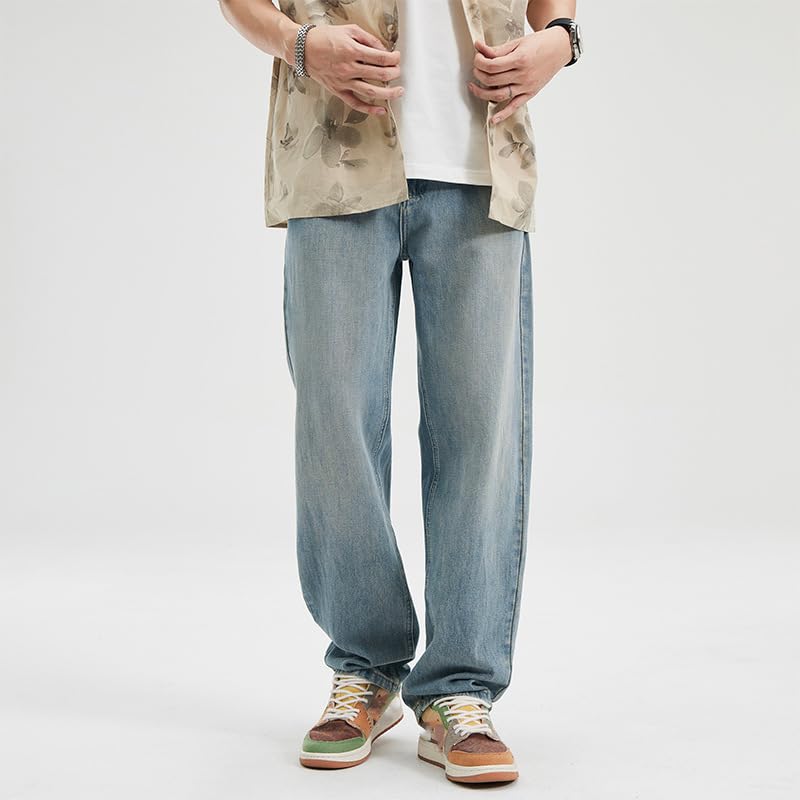 Men's Denim Pants Spring Straight Leg Loose Office Jeans4