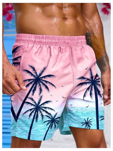 Floerns Men's Tropical Print Drawstring Swim Trunks Wide Leg Quick Dry Board Shorts with Pocket2
